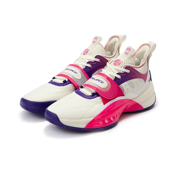 361° Zen 4 Wear-Resistant Slip-Resistant Mid-Top Performance Basketball Shoes Men's White Purple-3