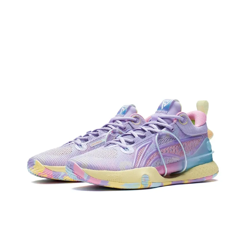 LINING Speed 8 Basketball Shoes Men Low Top Lilac/Light Banana Yellow-2