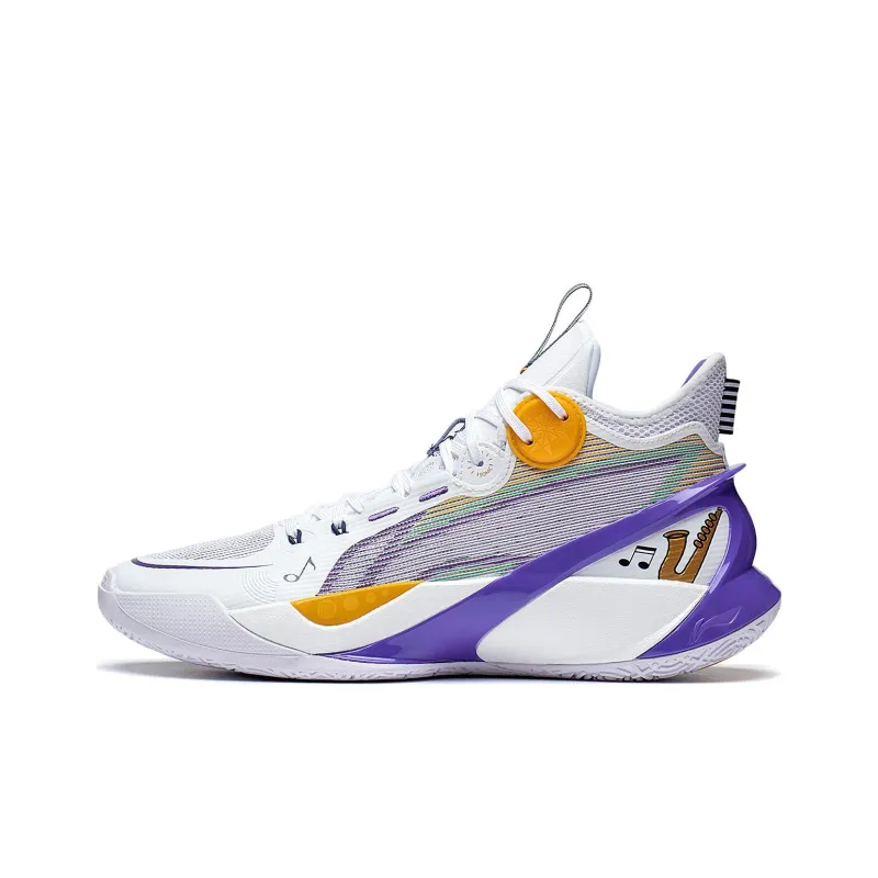 LiNing SONIC 10 Ultra Abrasion Resistant Breathable Mid Top Basketball Shoes Men's White Purple-0