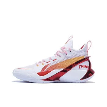 LiNing SONIC Ultra Cushioning Anti Slip And Wear Resistant Mid Top Basketball Shoes Men's White Red