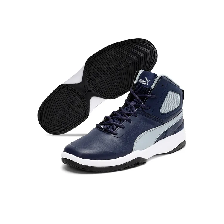 PUMA REBOUND Bbx Mesh Idp Cushioning Anti-Slip And Wear-Resistant High-Top Basketball Shoes Men's Blue Gray White-4