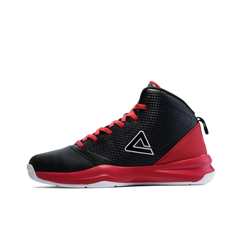 PEAK Shock Absorbers Slip Resistant, Abrasion Resistant, Breathable Mid Top Basketball Shoes Men's Black Red-0