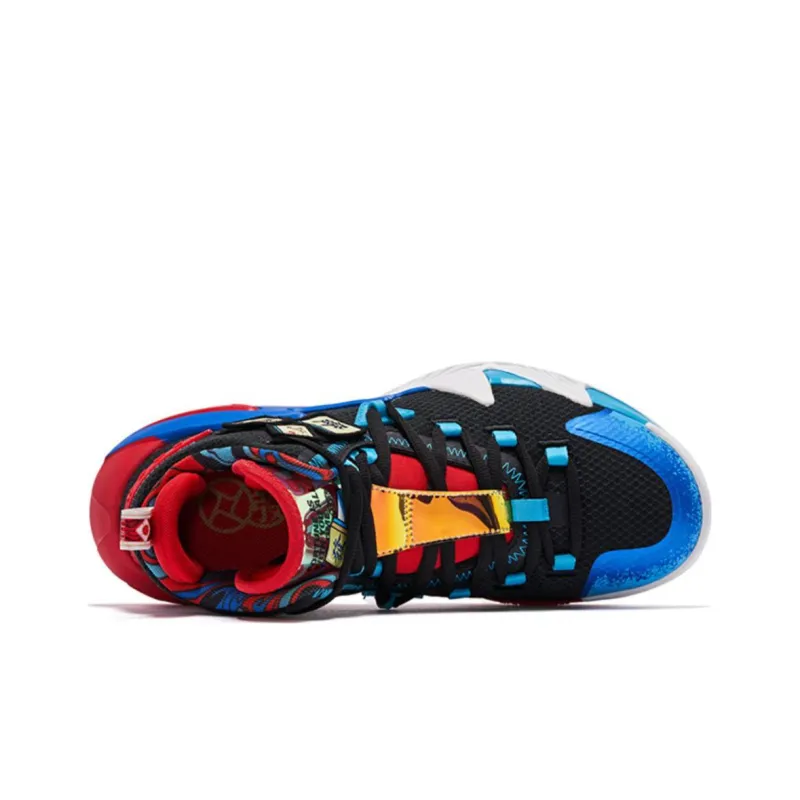 QIAODAN Broken Shadow 2 Cushioning Anti Slip And Wear Resistant Mid Top Basketball Shoes Men's Black Blue Red-4