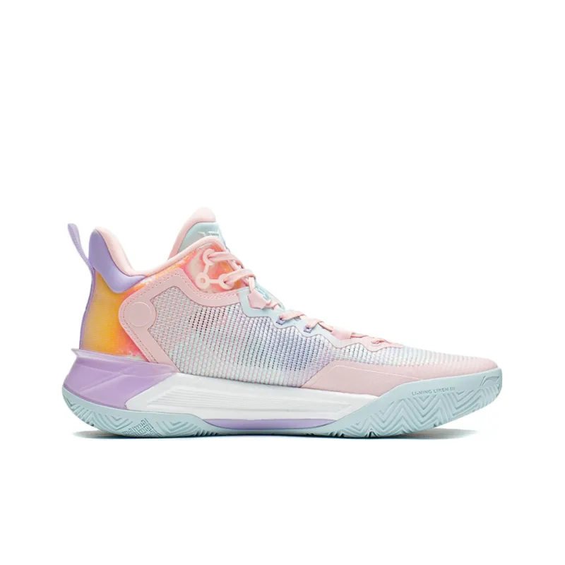 LINING Liren 3 Basketball Shoes Men Mid Top Fluorescent Light Pink/Aqua Blue-1