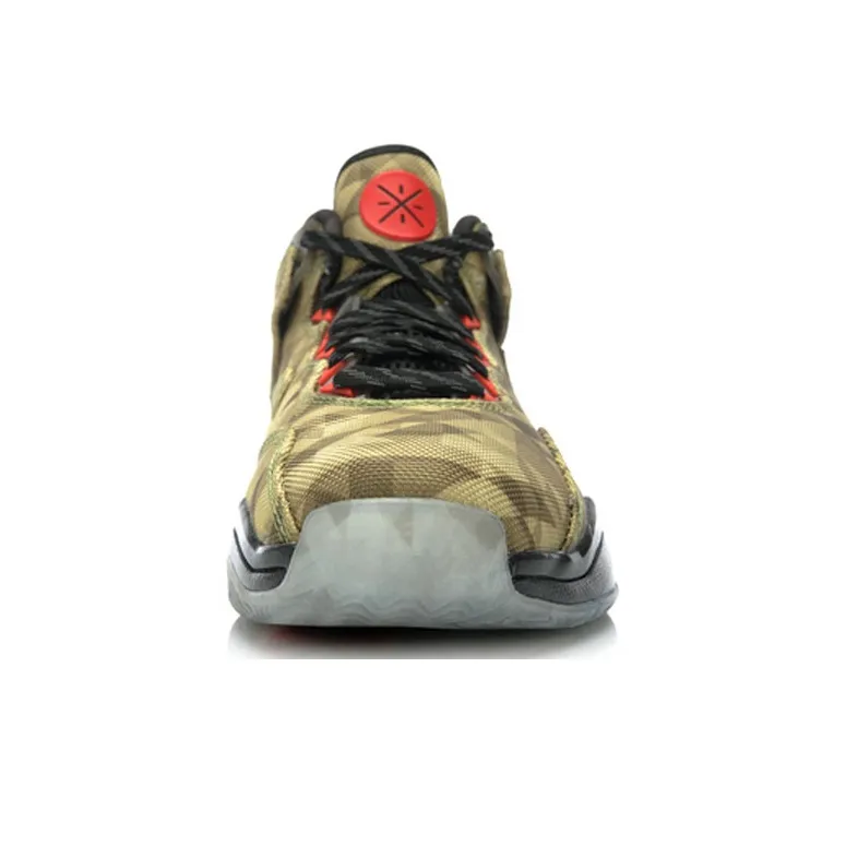 LiNing WOW 3 Cushioning Anti-Slip And Wear-Resistant Mid-Top Basketball Shoes Men's Brown Yellow Black-2