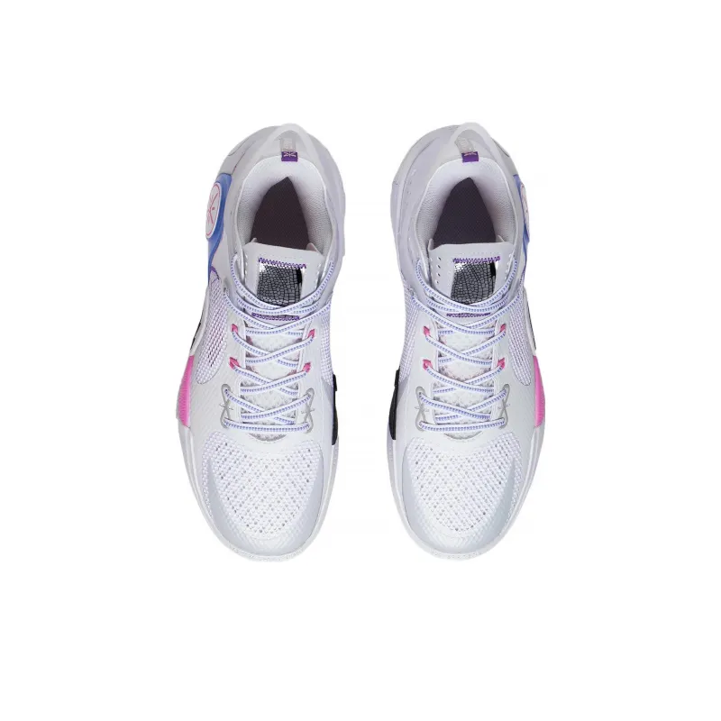 LiNing Wade Fission 8 Cushioned Slip Resistant Abrasion Resistant Low Top Basketball Shoes Men's White Blue Purple Pink-3
