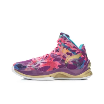 LiNing SONIC 3 Wear Resistant High Top Basketball Shoes Men's Purple Gold