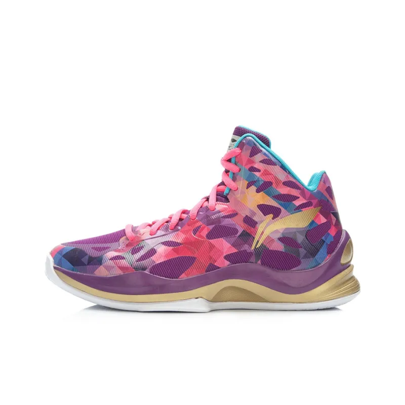 LiNing SONIC 3 Wear Resistant High Top Basketball Shoes Men's Purple Gold-0