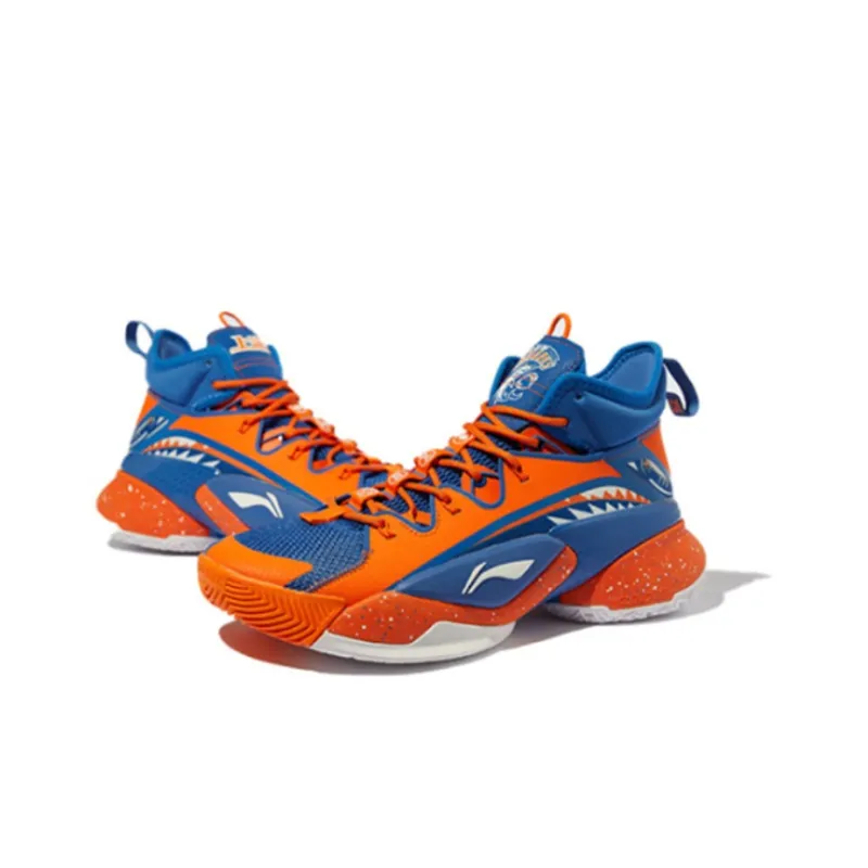 LiNing Power 7 Premium Mid Top Basketball Shoes Men's Orange Blue-2