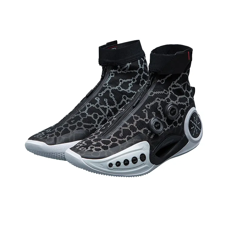 LiNing WOW 9 Wear Resistant Slip Resistant High Top Performance Basketball Shoes Men's Black White-1