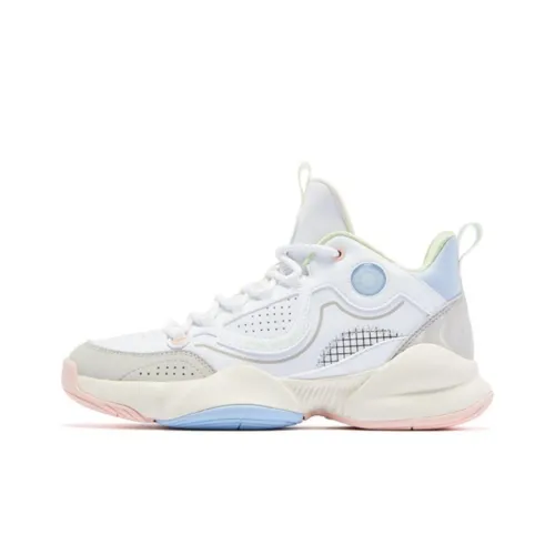 QIAODAN Basketball Shoes Women's Mid-Top White/Gray/Blue/Pink