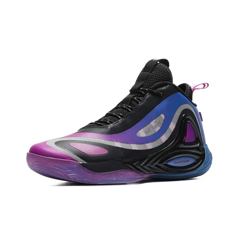 361° Zengo Tiger Whale Q Ball Anti Slip And Wear Resistant Lightweight Mid Top Basketball Shoes Men's Black Purple-1