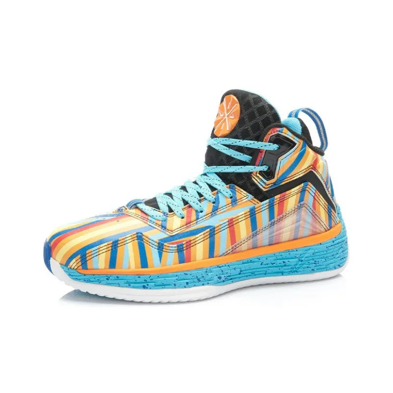 LiNing Cushioning Anti Slip And Wear Resistant Coverage Balance High Top Basketball Shoes Unisex Blue Multicolor-1