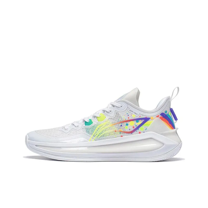 LiNing Liren 3 V2 Rainbow Durable Breathable Low-Top Basketball Shoes Unisex Fluorescent White Yellow-0