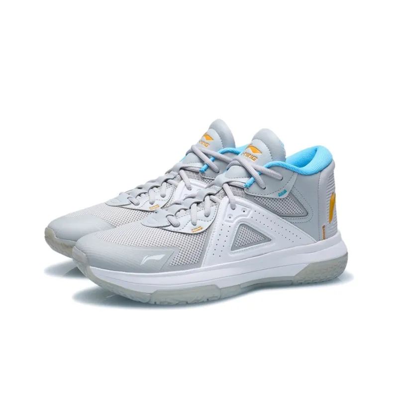 LiNing Team Logos Team Emblem Mid-Top Basketball Shoes Coin Gray-2