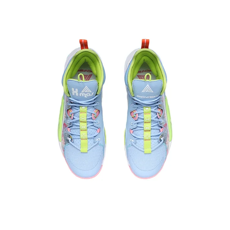 LiNing Power 7 Cushioning Anti-Slip And Wear-Resistant Support Rebound Mid-Top Basketball Shoes Blue Green-3