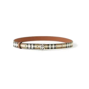 Burberry TB Exclusive Logo Styling Smooth Buckle Calfskin Leather Belts Women's Beige Width: 2cm