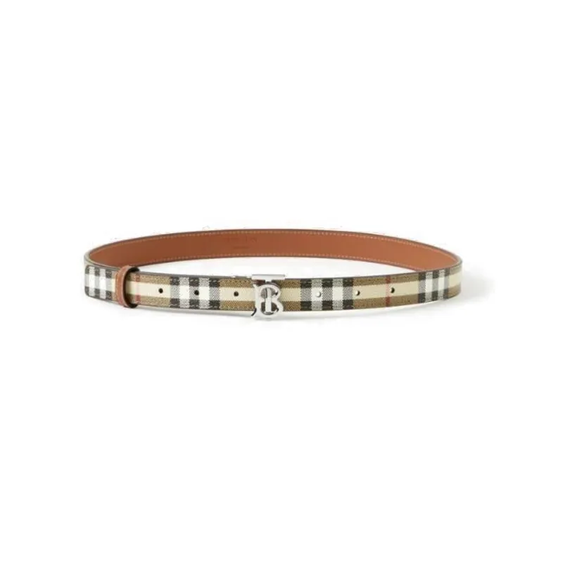 Burberry TB Exclusive Logo Styling Smooth Buckle Calfskin Leather Belts Women's Beige Width: 2cm-0