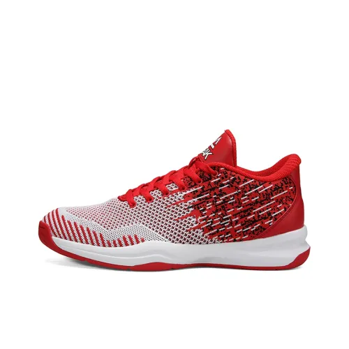 PEAK Basketball Shoes Men Low-Top All White/Large Red