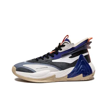 Erke Basketball Shoes Men High Top Jet Black/Stone Blue/White