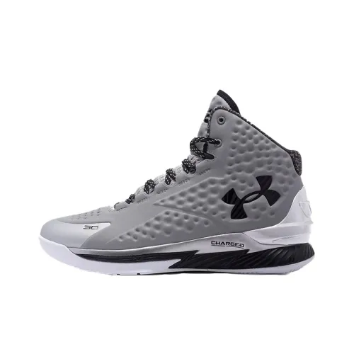 Under Armour Curry 1 Basketball Shoes Men High-Top Metallic Silver