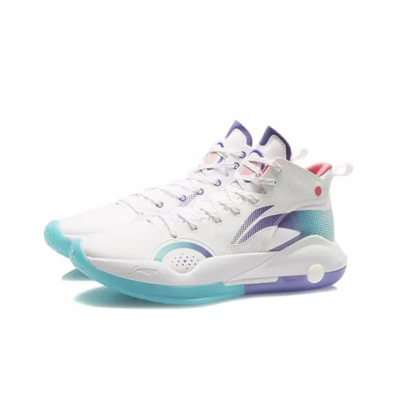 LiNing Yushuai XV Cushioning Anti-Slip And Wear-Resistant Coverage Support Mid-Top Basketball Shoes White Blue Purple-2