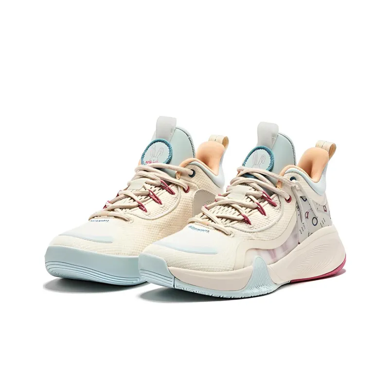 QIAODAN Cushioning, Slip Resistant, And Abrasion Resistant Mid Top Basketball Shoes Women's Yellow Blue-2