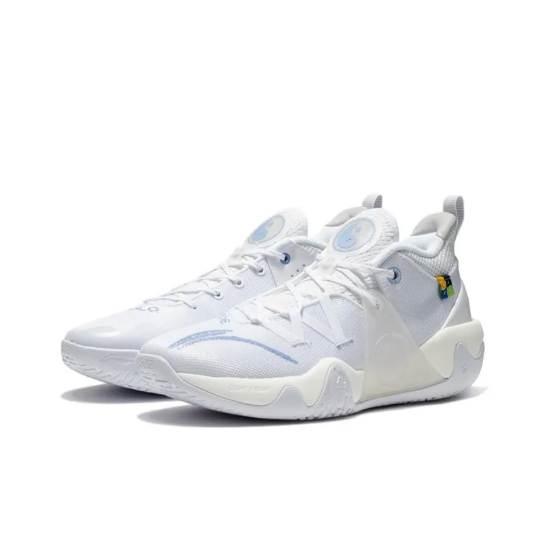 LiNing Slip Resistant And Abrasion Resistant Support Low Top Basketball Shoes Men's White-2