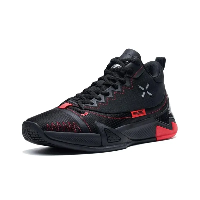 XTEP Shark1.0 Shock Absorbers Slip Resistant, Abrasion Resistant, Breathable High Top Basketball Shoes Men's Black Red-1