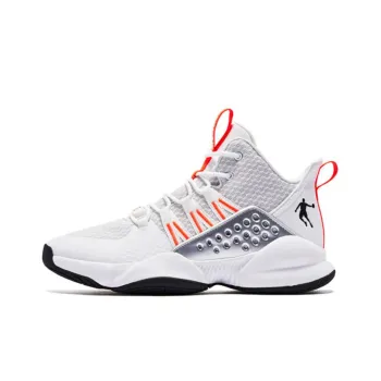 QIAODAN Cushioning Anti Slip And Wear Resistant High Top Basketball Shoes Men's Silver White Orange