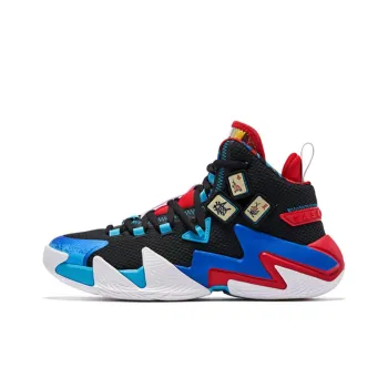 QIAODAN Broken Shadow 2 Cushioning Anti Slip And Wear Resistant Mid Top Basketball Shoes Men's Black Blue Red
