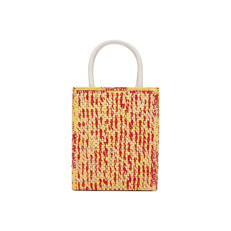 LOEWE Raffia Fiber Cow Leather Patchwork Tote Bag Shopping Bag Handbag Women's Multicolor/White-3
