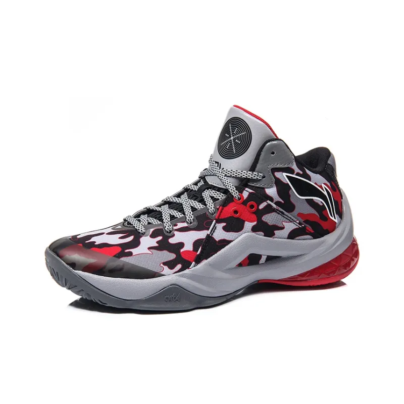 LiNing All In Team 4 Shock Absorbers Mid Top Basketball Shoes Unisex Black Red-1