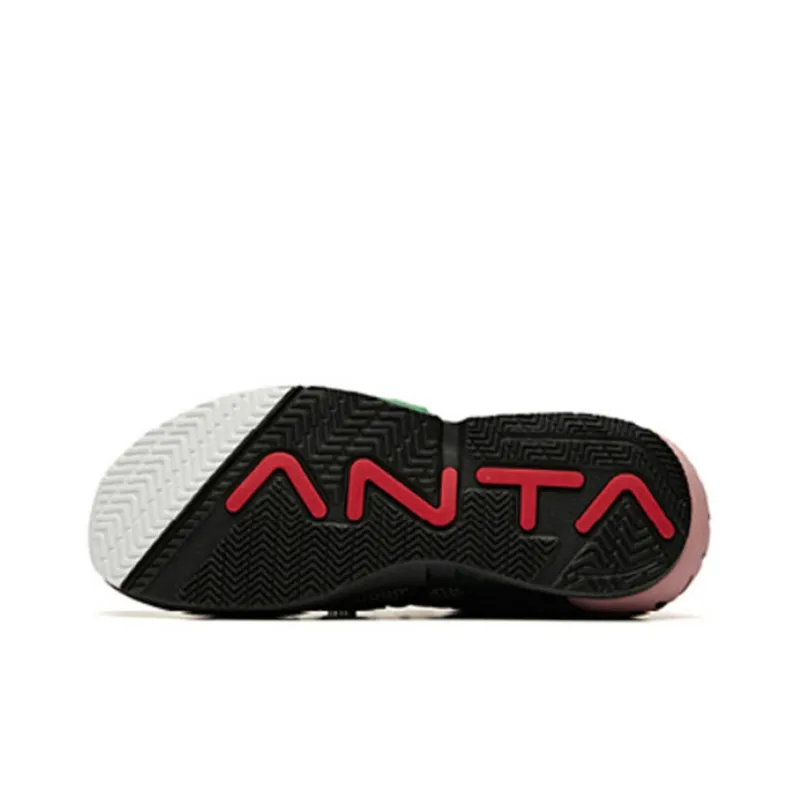 ANTA Basketball Shoes Men High Top Black/Pink/Green-4