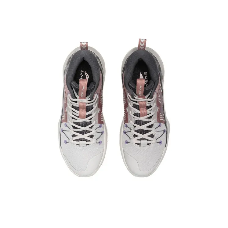 LiNing Liren 1 Cushioning, Slip Resistant, Rebound Mid Top Basketball Shoes Men's White Pink-3