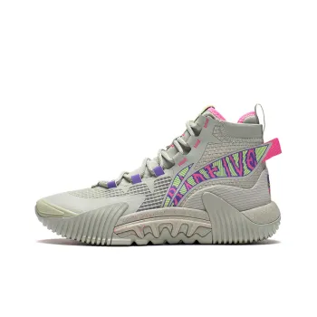LiNing Badfive 2 Cushioning Anti Slip And Wear Resistant High Top Performance Basketball Shoes Gray Red Green