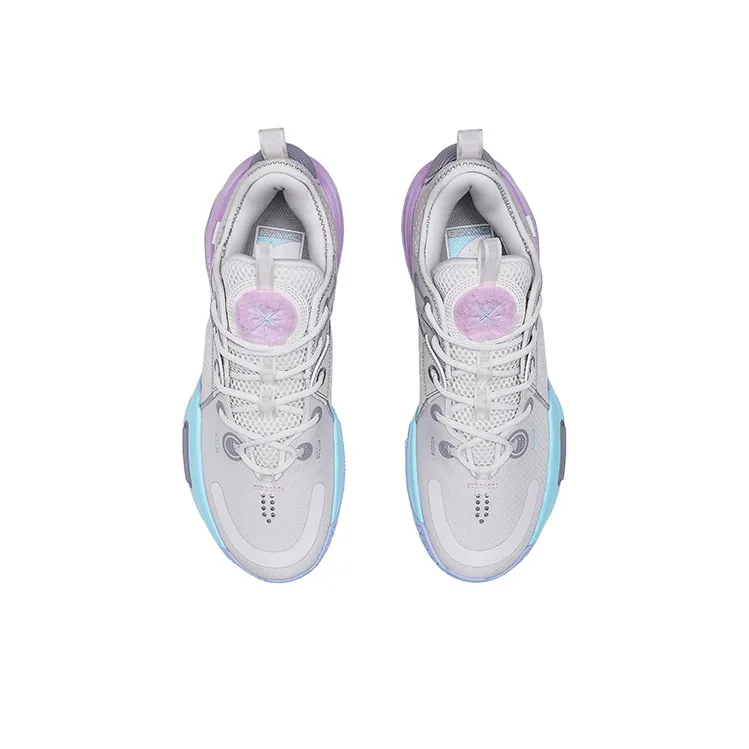 LINING All City 9 Basketball Shoes Men Low Top Pearl White/Orchid Purple-3