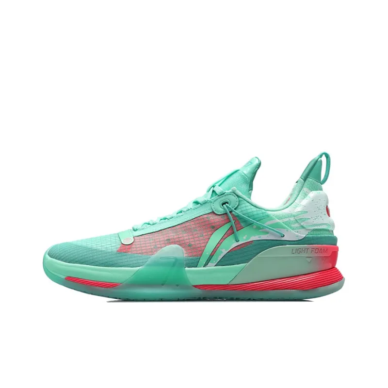 LiNing Blitz 7 Premium Premium Cushioned Wear-Resistant Slip-Resistant Low-Top Basketball Shoes Pink Green-0