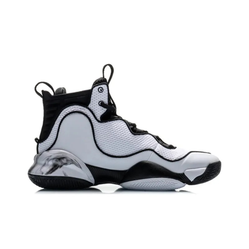 LiNing Qiankun Cushioned Slip Resistant High Top Performance Basketball Shoes Men's Black White-1