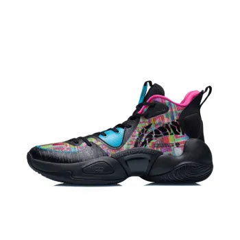 LiNing Air Raid Cushioning Anti Slip And Wear Resistant Support Mid Top Basketball Shoes Black Multicolor