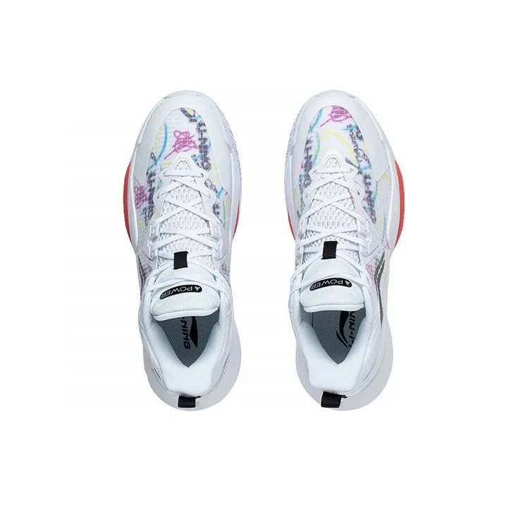 LINING Power Basketball Shoes Men Mid Top Standard White/Black/Red-2