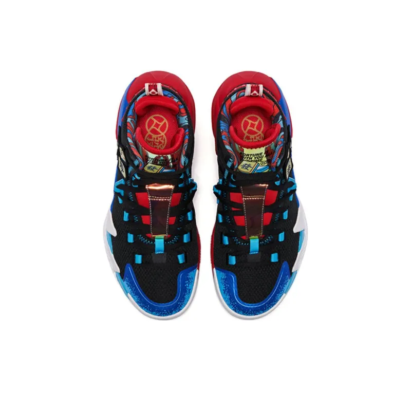 QIAODAN Broken Shadow 2 Cushioning Anti Slip And Wear Resistant Mid Top Basketball Shoes Men's Black Blue Red-3