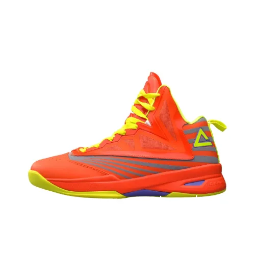 PEAK Basketball Shoes Men High-Top Orange Red/Neon Yellow