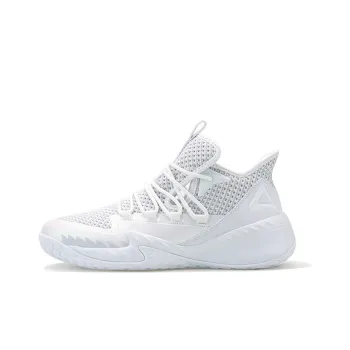 PEAK Shock Absorbers With Slip Resistant And Abrasion Resistant Properties Mid Top Basketball Shoes Men's White Gray