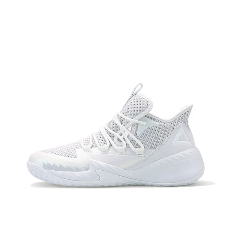 PEAK Shock Absorbers With Slip Resistant And Abrasion Resistant Properties Mid Top Basketball Shoes Men's White Gray-0