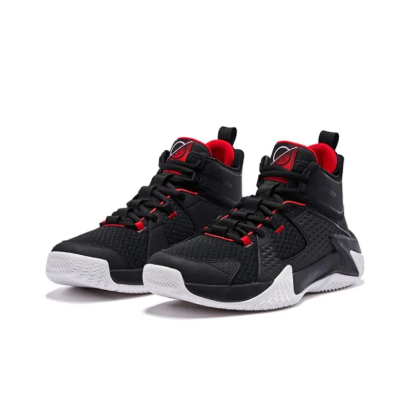 QIAODAN Cushioning Anti Slip And Wear Resistant Mid Top Basketball Shoes Men's White Black Red-2