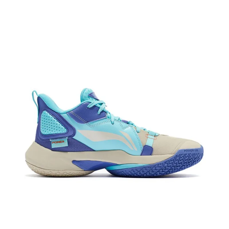 LiNing Power 8 Wear-Resistant Slip-Resistant Mid-Top Performance Basketball Shoes Men's Light Blue-1