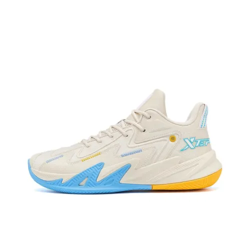 XTEP Transcendence Generation Cushioning Anti-Slip And Wear-Resistant Low-Top Basketball Shoes Men's White Blue Yellow