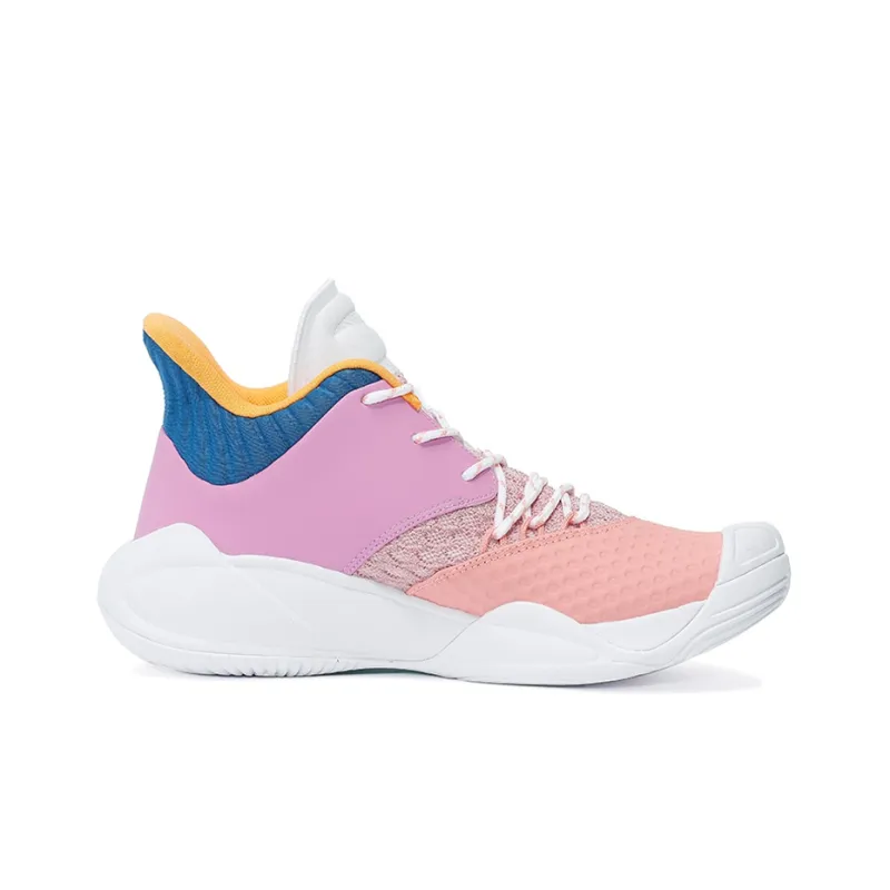 Anta Anti Slip Wear Resistant Mid Top Basketball Shoes Men's Pink Purple White-1