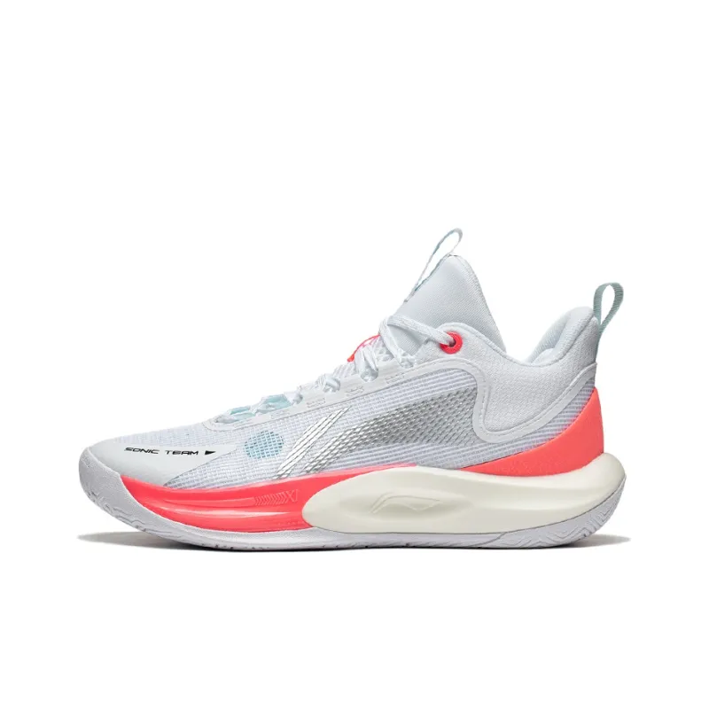 LiNing SONIC Team Anti Slip And Wear Resistant Support Rebound Mid Top Basketball Shoes Men's Standard White-0